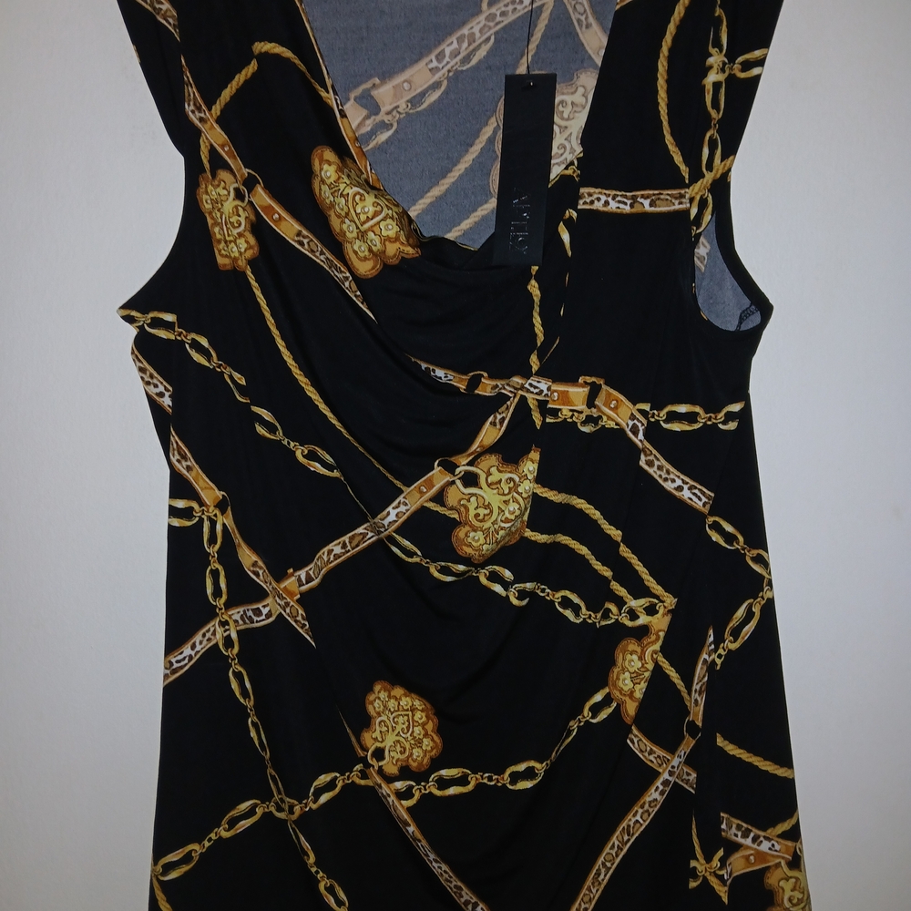 Apt. 9 Black and Gold Chain Print Blouse